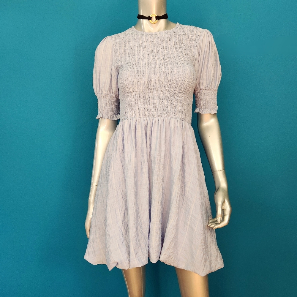 🆕️🌷🐦 GHOSPELL Shirred Bubble Mini Dress in Light Blue // (NWT)